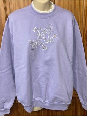 Lilac Rhinestone Butterfly Crewneck Sweater